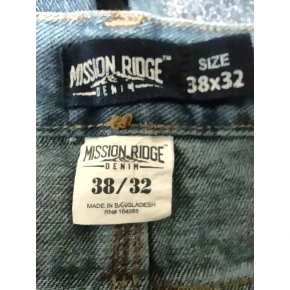 Mission Ridge Jeans Men's 38x32 Rugged Denim Workwear Blue Straight Leg 5 Pocket